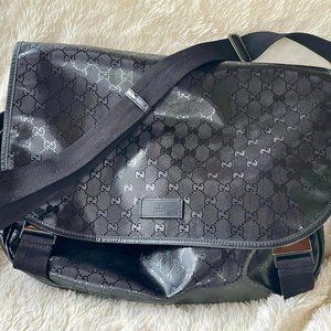 Gucci Unisex Black Matte Monogram Flap Messenger Bag